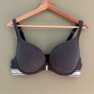 Cacique Gray Front Clasp Closure Boost Plunge Bra 40C